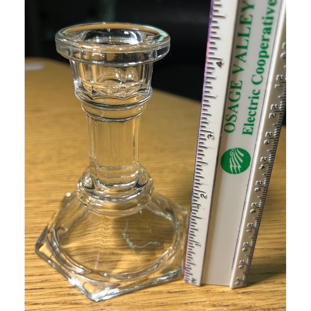 Vintage Clear Pressed Glass Candlestick Holder Hexagon Base Taper Candle Stand - Picture 5 of 7